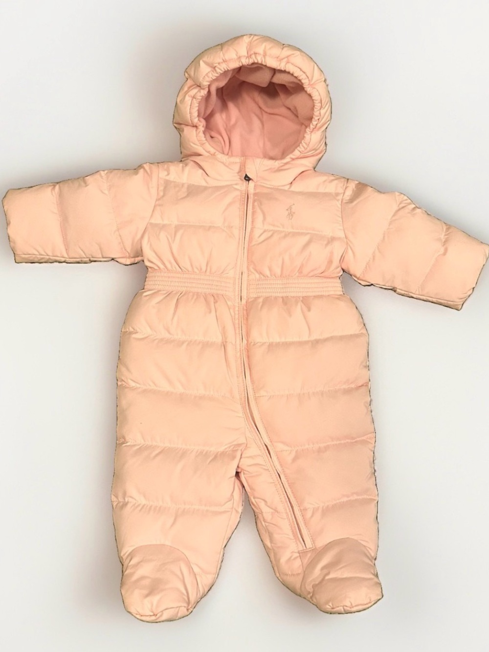 Ralph Lauren Baby Girls 3M Pink Hooded Puffer Snowsuit One Piece Down Pony Comfy
